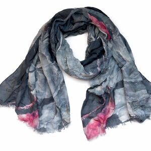 Johnstons of Elgin Soft Large Floral Print Scarf Shawl Womens‎ Gray Pink